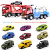 Winrayk 4Pcs Tow Truck Toys with Mini Toy Cars Set Pull Back Cars with Lights and Sound Trailer Transporter Vehicles Truck Toy, 1:50 Scale Metal Diecast Toy Trucks for Boys Girls 3 4 5 6 7 8 Years Old