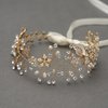 SWEETV Bridal Headband Wedding Headpiece for Bride Hair Accessories for Wedding Hair Pieces Crystal Pearl Hair Vine Gold