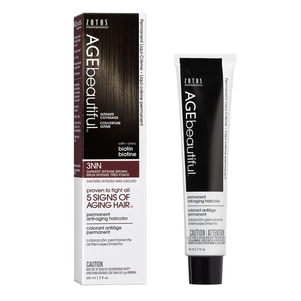 AGE beautiful Permanent Hair Color Dye Liqui Creme | 100% Gray Coverage | Anti-Aging Haircolor | Biotin for Thicker, Fuller Hair | Professional Salon Coloring | 3NN Darkest Intense Brown