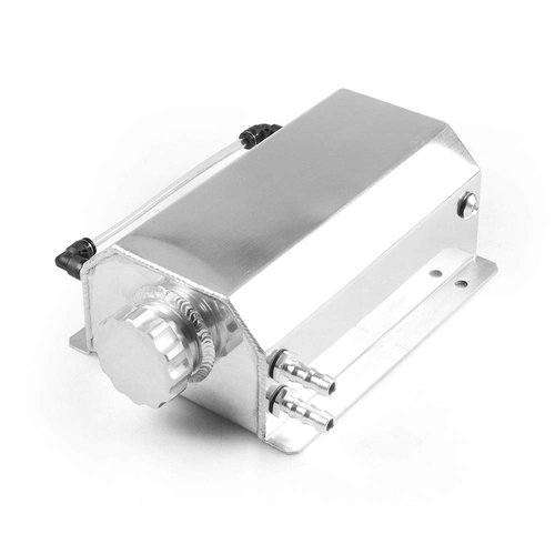 Dyno Racing Universal 2L Alloy Engine Oil Fuel Gas Catch Can Breather Tank Bottle Coolant Radiator Overflow Tank (Silver)