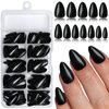LoveOurHome 240pc Almond Press on Nails Short Fake Nails Black Glue on Nails Short Almond Nails Press ons Acrylic Nail Full Cover Artificial Fingernail XS Stiletto False Nail with Adhesive Tabs