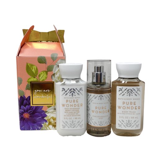 Bath and Body Work Pure Wonder - Mini Gift Set Box - Fragrance Mist, Body Lotion and Body Wash