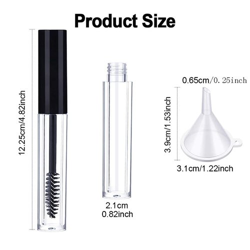 3 Pcs 7.5ml Refillable Eyelash Serum Bottles Clear Mascara Tubes Eyebrow Brush Tube Eyelash Cream Container Vials with Eyelash Wand Mini Funnels and Leak Stoppers