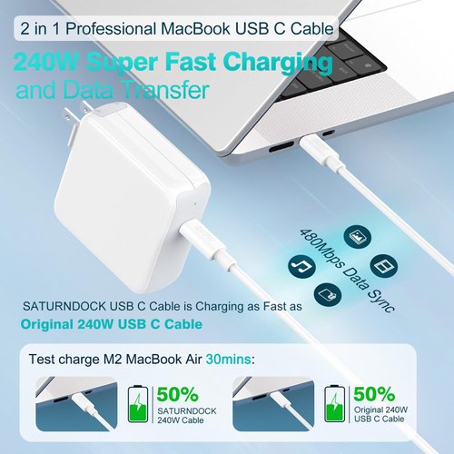 240W USB C to USB C Cable 2Pack 10ft, USB-C Charger Cord Type C Fast Charging for MacBook Pro MacBook Air Charger, iPad Pro 13 12.9 11 inch, iPad Air 5 4, Mini 6, iPhone 15/15Pro, Pixel, Samsung