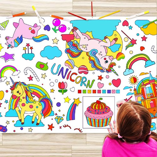 BAOXUE Unicorn Coloring Table Cloth for Kids,72 * 31Inch Giant Coloring Poster,Unicorn Tablecloth for Birthday Party,Party Decorations,Unicorn Games,Unicorn Crafts