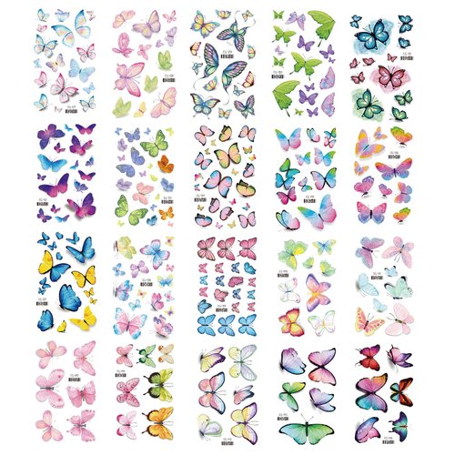 20 Sheets Glitter Butterfly Temporary Tattoos for Women Self-adhesive Butterfly Makeup Fake Tattoos Waterproof Temporary Tattoos Stickers for Girls Kids Party Favors Festival Supplies