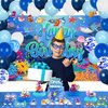 LXlucktim Sea Animal Party Decorations, 136 Pcs Under Ocean Animal Shark Birthday Party Decorations Supplies for Boy Girl - Backdrop, Toppers, Tablecloth, Centerpieces, Hanging Swirl, Glasses
