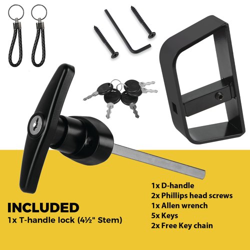 Hurrikom Shed Door T-Handle Lock Kit -Shed Door Latch with 4-1/2" Stem, Includes 5 Keys for Sheds Doors, Playhouses, Camper, RV, Garage(Black)