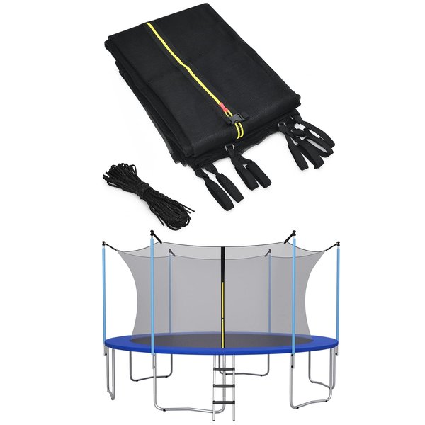 Giantex Trampoline Safety Net w/Adjustable Straps, 8 10 12 14 15 16Ft Weather-Resistant Replacement Enclosure Net with Double-Headed Zipper, Protection Buckle, Poles Not Included