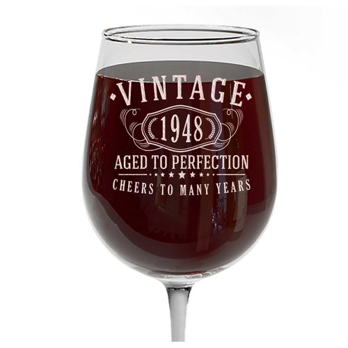 Vintage 1948 Etched 16oz Stemmed Wine Glass - 76th Birthday Gifts for Women - Cheers to 76 years old - 76th decorations for her - Best Engraved Wine Gift ideas Friend Mom - Sister 2.0