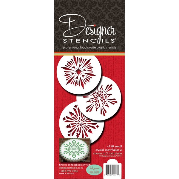 Designer Stencils Small Crystal Snowflakes 3 Cookie Stencils, Beige/semi-transparent