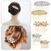 5PCS Leaf Hair Combs for Women Accessories Gold Silver Rhinestone Hair Comb Clips with Teeth Combs for Wedding Metal Decorative French Twist Slide Comb for Bride Bridesmaid Christma Parties Prom Dance