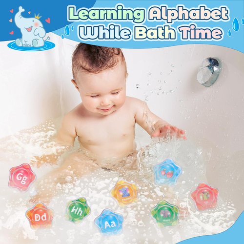 Veais Alphabet Bath Toys, 26pcs Floating Starfish Bath Toy,Montessori Educational Preschool ABC Learning Toys with Mesh Bag for Toddlers Age 2 3 4