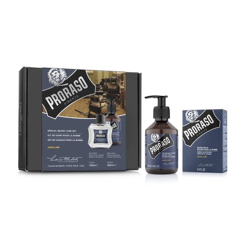 Proraso Beard Care Kit for Men | Beard Wash & Beard Balm to Cleanse, Soften and Reduce Itch for New or Short Beards | Azur Lime