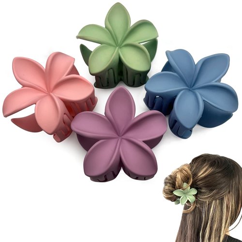 Luvearo Flower Claw Clips for Women 2.8 Inch for Thick Thin Curly Hair Accessories, Cute Girls Gifts, Beach Plumeria Pastel Colors