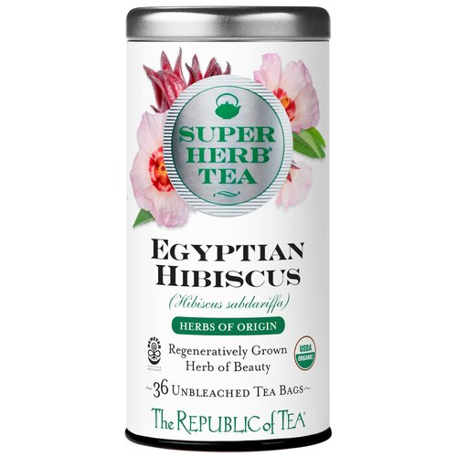 The Republic of Tea — Organic Egyptian Hibiscus SuperHerb Tea Tin, 36 Biodynamic Herbal Tea Bags,...