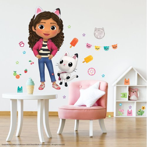 RoomMates Gabby's Dollhouse Peel and Stick Wall Decals, RMK4823SCS, Pink, Purple, Blue