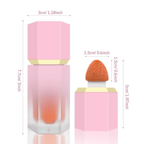 BEFIVECOK Liquid Blush for Cheeks, Soft Cream Blush with Cushion Applicator, Dewy Finish Matte Velvet Texture, High-Pigmented Blendable, Long-Wearing Blush Makeup | #05 ENERGETIC-Coral Orange