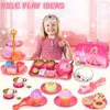 Lajeje Tea Party Set for Little Girls, Pretend Tin Teapot Set, Princess Tea Time Play Kitchen Toy with Cups, Plates and Accessories for Birthday Easter Gifts Kids Toddlers Age 3 4 5 6
