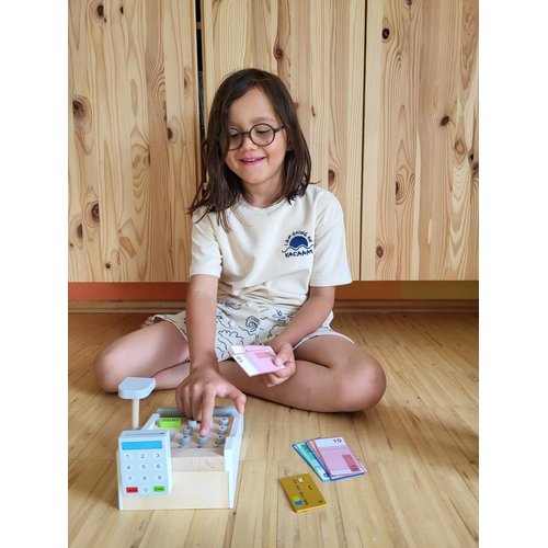Wooden Cash Register Set by Small Foot – Includes Push Buttons, Credit Card, Scanner & Paper Money - Social, Educational and Imaginative Development – Ages 3+ Years