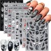 5D Halloween Nail Art Sticker Embossed Horror Ghost Nail Decals Flame Skull Self-Adhesive Nail Sticker Spider Web Bat Evil Eye Nail Design Stickers Scary Skeleton Devil Nail Supplies for Women 8Sheets