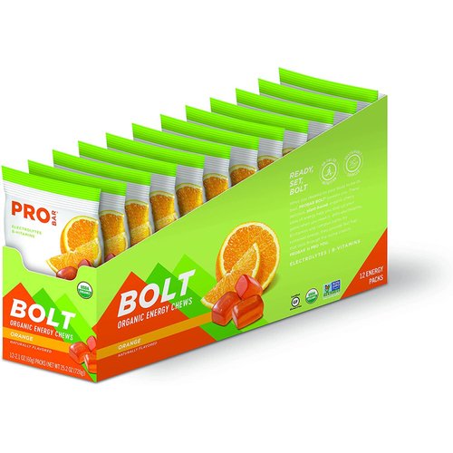 PROBAR - BOLT Organic Energy Chews - Orange - USDA Organic, Gluten-Free, Superfruit Blend, Electrolytes, B Vitamins - Pack of 12