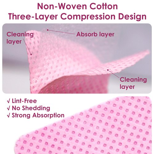 Pink Lint Free Wipes, BORNBYME 300 PCS Super Absorbent Soft Nail Wipes Gel Pads for Nail Remover, Nail Clean, Nail Prep, Eyelash Extensions Remover, Cleaning Glue, Cleaning Brush