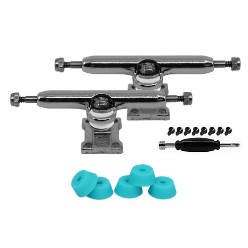 34mm Prodigy Gen2 Pro Fingerboard Trucks - Pro Style Base and Hanger with Custom Pivot Tuning and Pro Duro Bubble Bushings - Silver Colorway