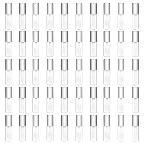 Mydio 50 Pack 1.2ML Clear Mini Lip Gloss Tube Empty Lip Balm Containers With Silver Lid for Lipstick (Silver)