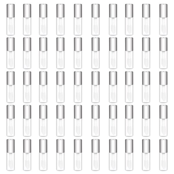 Mydio 50 Pack 1.2ML Clear Mini Lip Gloss Tube Empty Lip Balm Containers With Silver Lid for Lipstick (Silver)