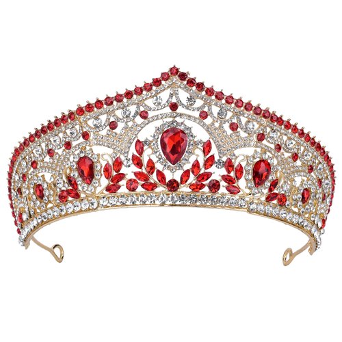 HEWEICSY Red Tiaras and Crowns for Women,Wedding Tiara for Bride,Rhinestone Queen Crown,Crystal Costume Hair Accessories for Birthday Prom Party