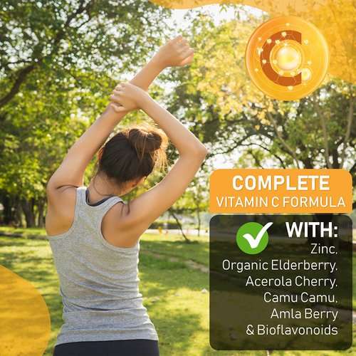 Liposomal Vitamin C with Zinc Capsules - Vit C Organic Elderberry, Amla, Camu Camu- Vitamina C High Absorption, Anti-Aging, Immune Support,1500mg/Serving 3 Month Supply Gluten Free NON GMO Veggie Caps