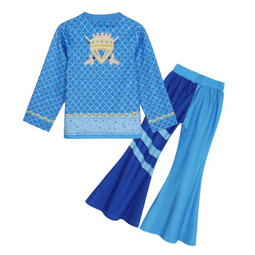 WonderBabe Girls Chloe Descendants Costume Kids Halloween Costumes Blue Chloe Cosplay Cartoon Movie Flare Pants with Wig Clothes size 7-8