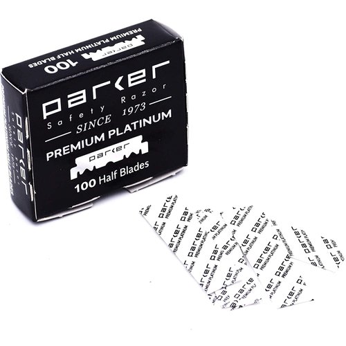 Parker Premium Platinum 1/2 Blades, 100 Count, For Professional Barber Razors, Shavette Style Razors and Disposable Blade Straight Razors that accept Half of a Double Edge Razor Blade