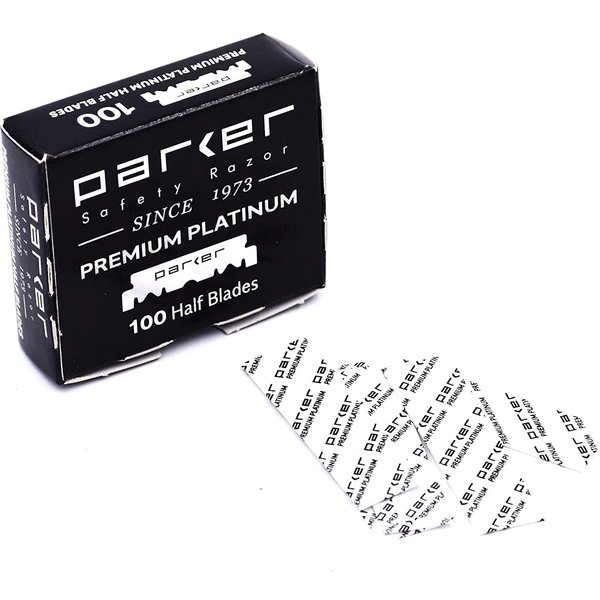Parker Premium Platinum 1/2 Blades, 100 Count, For Professional Barber Razors, Shavette Style Razors and Disposable Blade Straight Razors that accept Half of a Double Edge Razor Blade