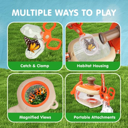 AuntyFey Bug Catcher Kit For Kids, Bug Catching Kit for Kids with Bug Cage, Bug Box, Bug Net, Insert Catcher, Kid Binoculars, Magnifying Glass, Critter Keeper, Outdoor Explorer Kit for Kid 3 4 5 6 7 8