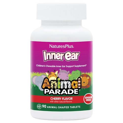 NaturesPlus Animal Parade Inner Ear Support Children’s Chewable - Natural Cherry Flavor - 90 Animal-Shaped Tablets - Probiotic Supplement - Gluten Free - 45 Servings
