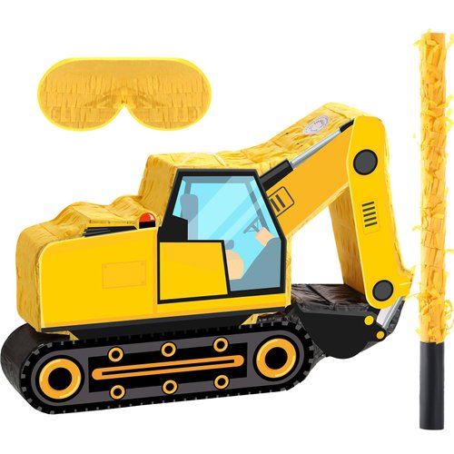 Construction Dump Truck Piñata Construction Piñata with Blindfold and Bat Construction Party Supplies Tractor Excavator Piñata for Kids Construction Truck Birthday Decor(Excavator)