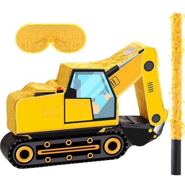 Construction Dump Truck Piñata Construction Piñata with Blindfold and Bat Construction Party Supplies Tractor Excavator Piñata for Kids Construction Truck Birthday Decor(Excavator)