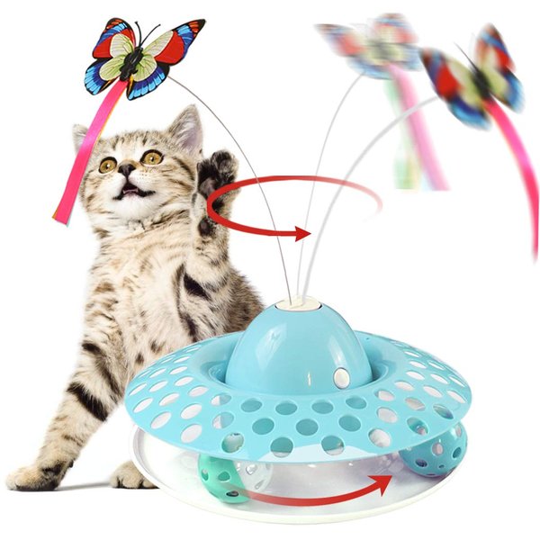 Ito Rocky Interactive Cat Toys Automatic Electric Rotating Butterfly & Ball Exercise Kitten Toy Funny Cat Teaser Toys