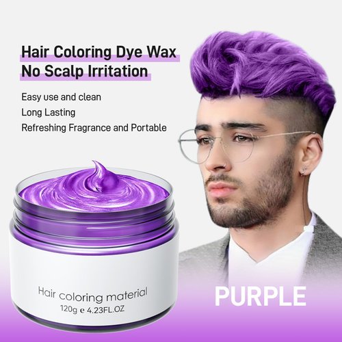 Temporary Purple Hair Color Wax, Washable Natural Hair Dye for Women, Men and Kids
