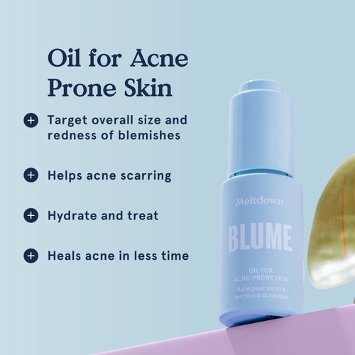 Blume Meltdown - Blue Tansy Face Oil - Acne Treatment + Pore Minimizer for Face - Skin-Smoothing Face Serum with Rosehip Oil, and Black Cumin Seed Oil - Helps Calm Redness and Improve Texture (0.5 oz)