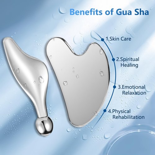 BEAUTYFACTOR Gua Sha Stainless Steel Tool for Face,Gua Sha Facial Tools for Relax Muscles and Face Lift,Metal Face Massager for Reduce Wrinkles and Puffiness,Self Skin Care Gift for Men Women