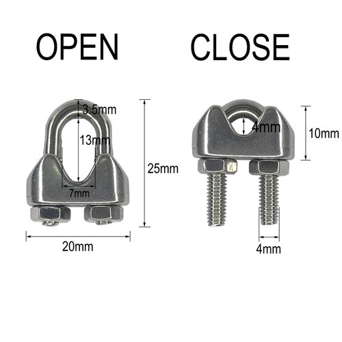 HEVERP 24PCS M4 Stainless Steel Wire Rope Cable Clip Clamp