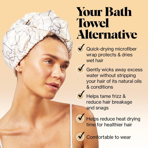 Kitsch Mickey/Minnie x Satin Wrapped Microfiber Hair Towel Wrap for Women - Quick Dry Towel | Microfiber Towel for Hair | Hair Drying Towel Wrap for Long Hair | Hair Towels for Women (Mickey Maze)