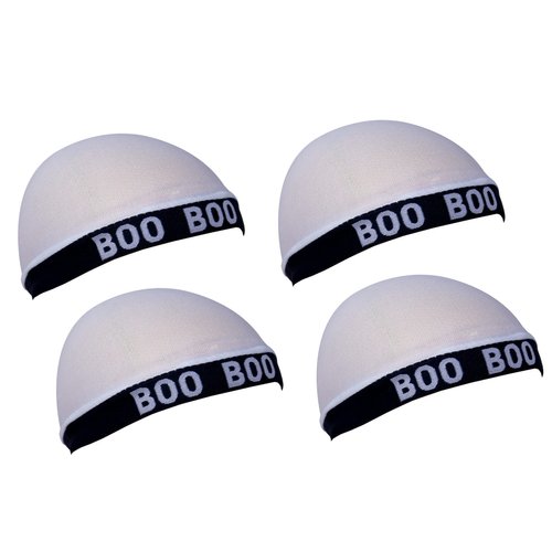 DREAM WORLD Boo Boo Deluxe Luxury Stocking Wave Cap (4 Packs)-Wire Elastic Band-White