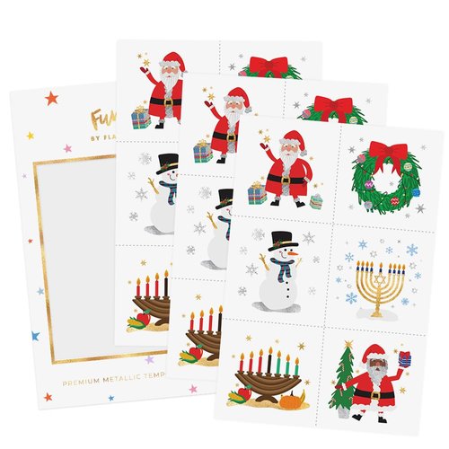 Flash Tattoos kids HOLIDAY CRAFTERNOON temporary tattoo pack | 18 Kids tattoos | Holiday Party Supplies | Holiday sticker, Santa, Wreath, Snowman, Menorah, Kwanzaa