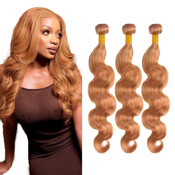 28 28 28 Inch Highlight Honey Blonde Body Wave Human Hair Bundles Unprocessed Brazilian Virgin Weave Human Hair Extensions 2 Tone Honey Blonde Mixed With Light Brown Body Wave Bundles