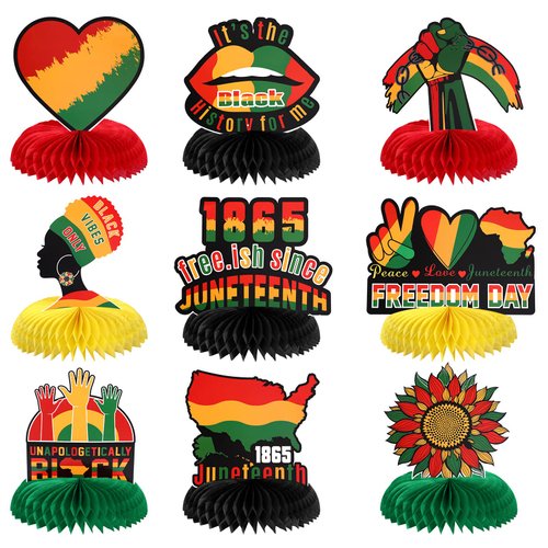 9 Pcs Happy Juneteenth Day Party Decorations Freedom Day Juneteenth Honeycomb Centerpieces Black ...