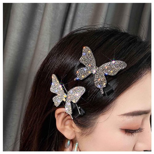 Yheakne Vintage Crystal Butterfly Hair Clip Black Butterfly Hair Barrette Paved Cz Butterfly Hairpin Glitter Rhinestone Barrette Headwear Decorative Head Accessories for Women Gifts (Black)